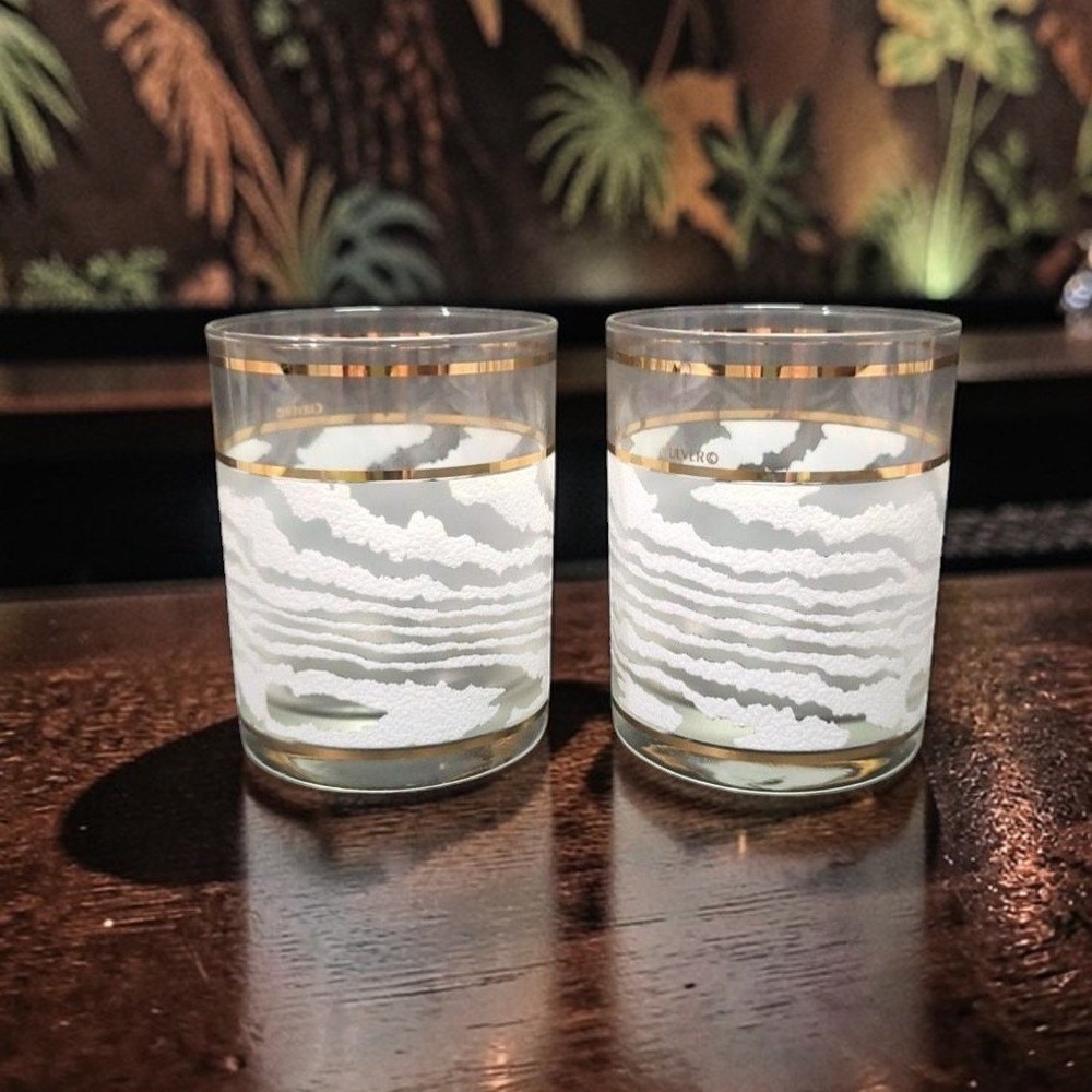 Culver Frosted Zebra Glasses, Set of 4, Double Old Fashioned Replacement Barware